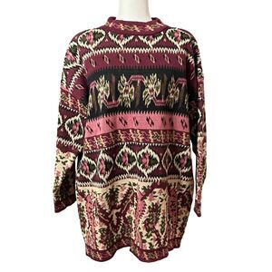 🔥 Vintage Express Tricot Fair Isle Jacquard Longline Sweater M EUC! 🔥